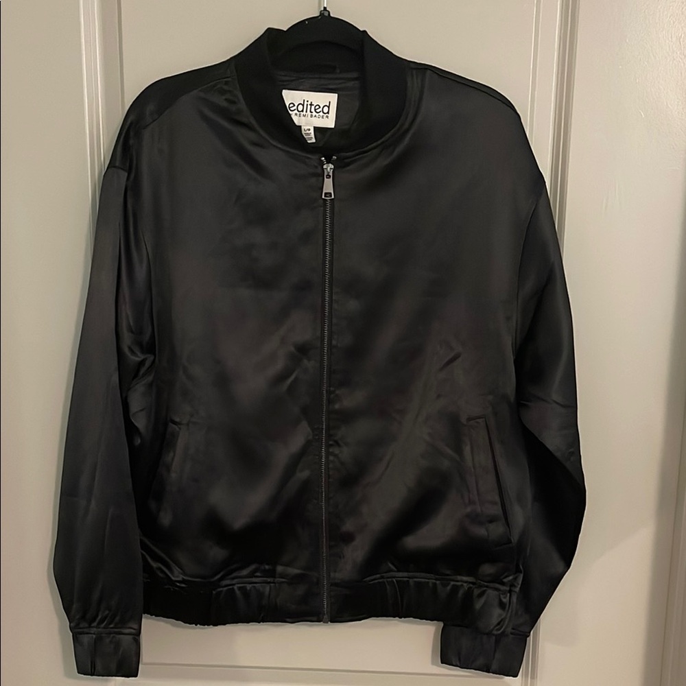 Edited Black Bomber Jacket for Women ptp 23.5